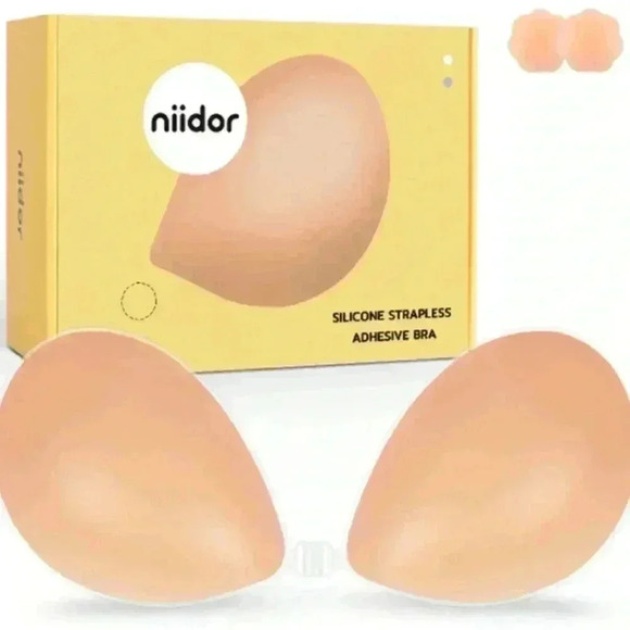 Niidor Adhesive Bra Strapless Sticky Invisible PushUp Silicone Fabric Backless B - Picture 1 of 13